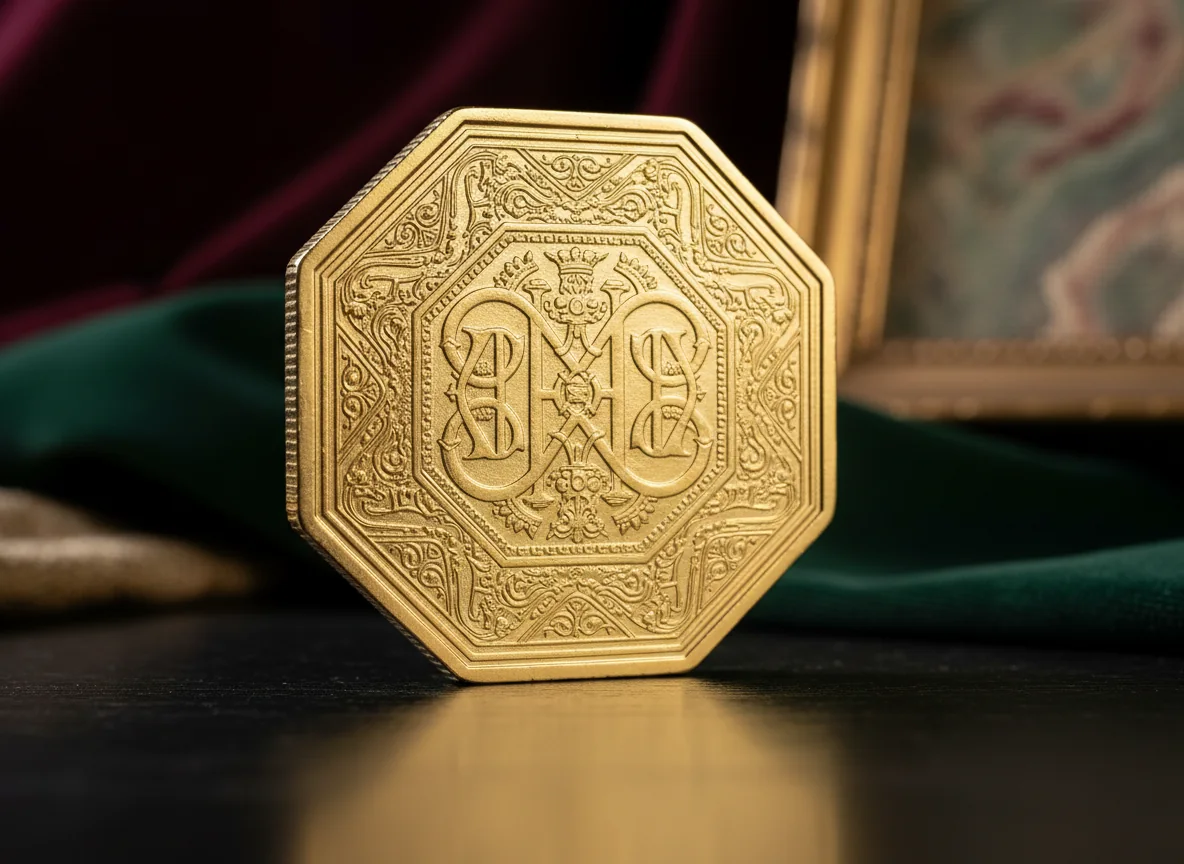 Octagonal engraved gold monogram piece