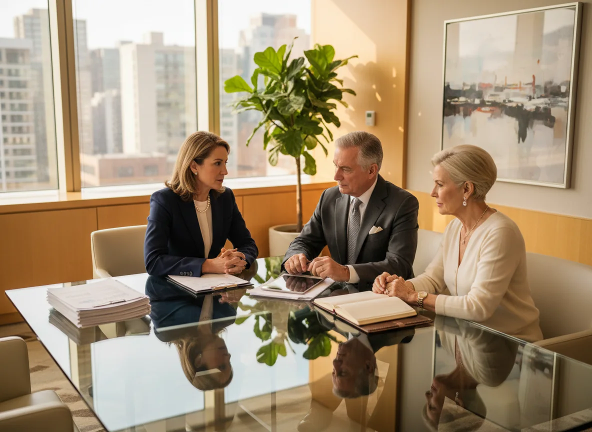 Consultants meeting with a client in a boardroom