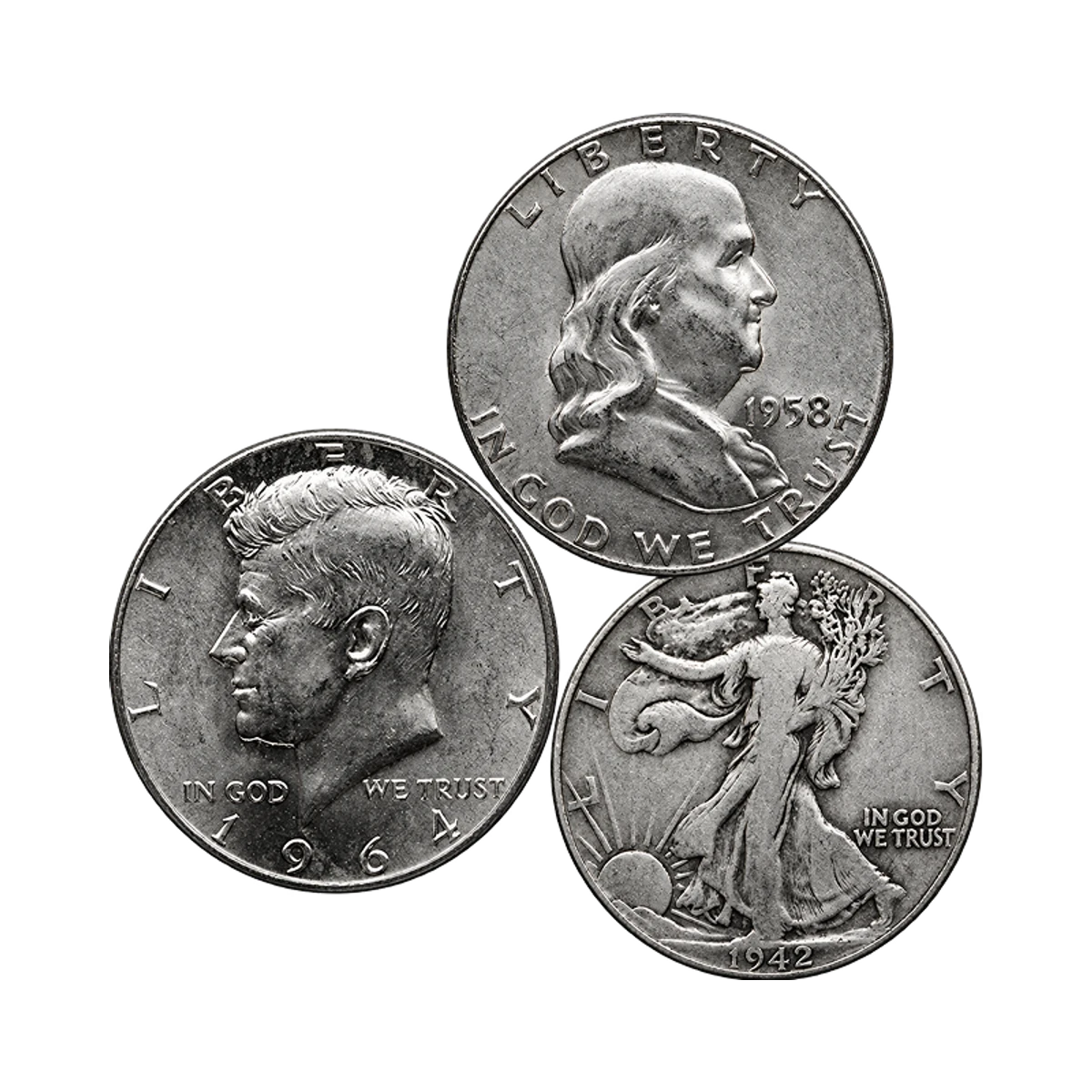 Pre-1965 90% silver U.S. half dollars, mixed dates
