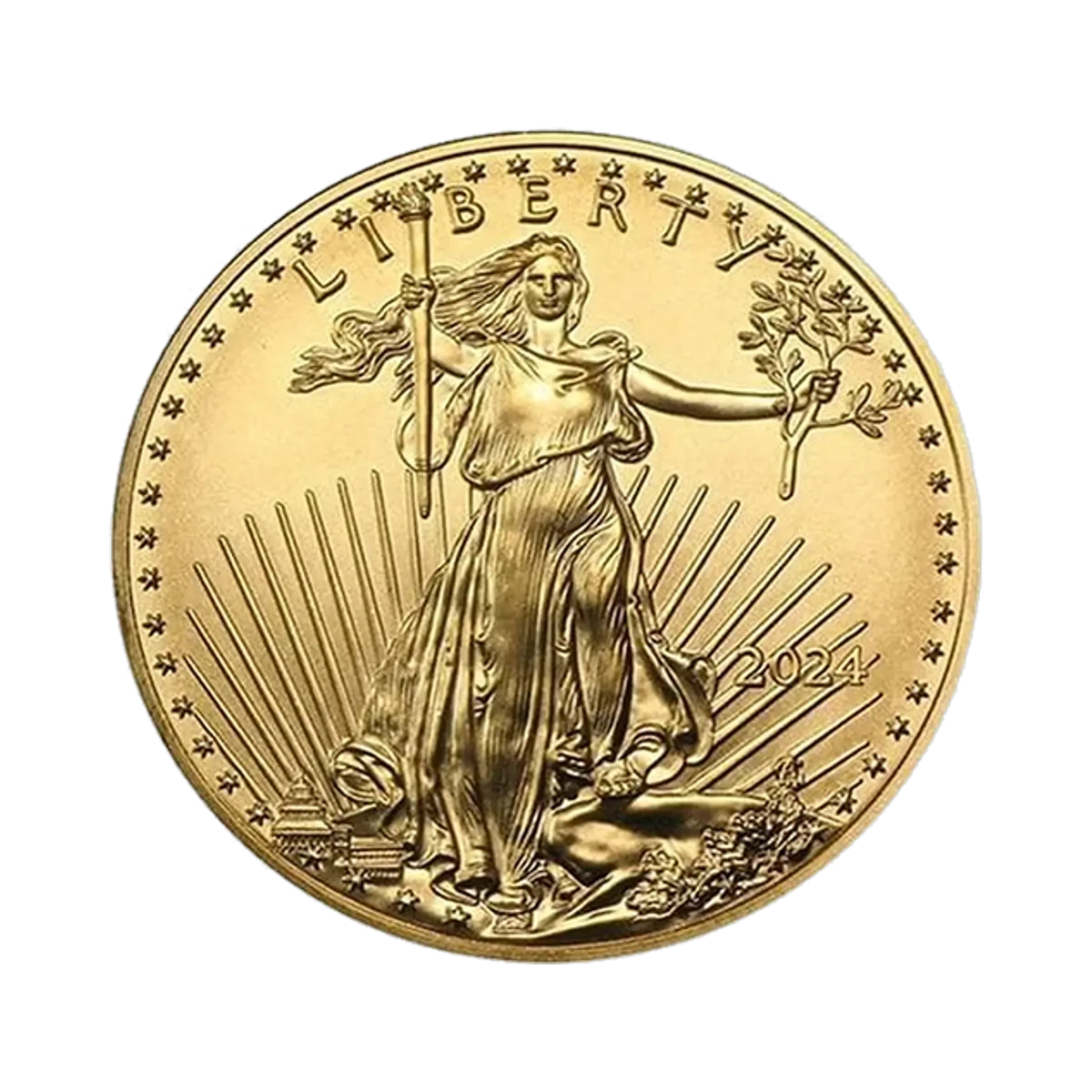 Gold American Eagle coin showing the Saint-Gaudens Liberty obverse